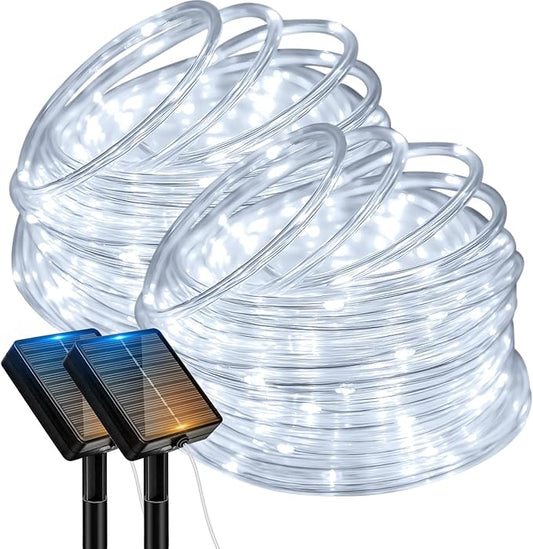 btfarm 2 Pack Solar Rope Lights Outdoor, 120LED 46FT Solar String Lights Outside Waterproof, 8 Lighting Modes Tree Tube Fairy Light Solar Powered for Garden Christmas Yard Party Decoration, Cool White