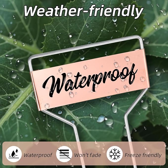 32 Pack 10 Inch Silver Copper Metal Plant Labels, Garden Stake Tags, Reusable Waterproof Planting Markers