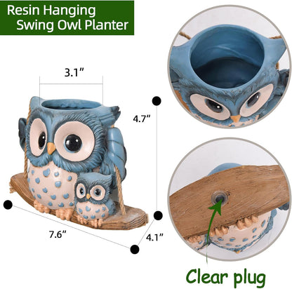 Swing Owl Hanging Planters for Indoor Plants, Cute Small Succulent Pots with Drainage Hole, Unique Resin Plant Hangers Outdoor, Hanging Plant Holder for String Of Pearls, Gift Ideas for Mother