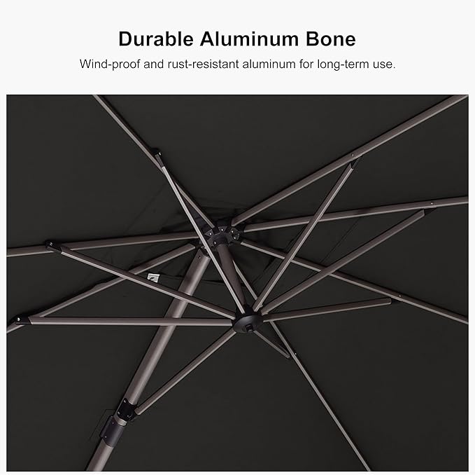 PURPLE LEAF 10FT Patio Umbrella with Base Cantilever Umbrella Square Outdoor Offset Umbrella with Champagne Frame and 360° Rotation for Garden Deck Pool, Grey