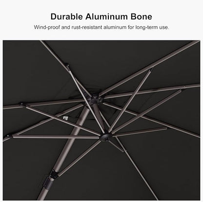 PURPLE LEAF 10' X 10' Left-right Tilting Patio Umbrella with Base Outdoor Swivel Cantilever Offset Aluminum Umbrella with Champagne Frame and 360-degree Rotation for Garden Deck Pool, Grey