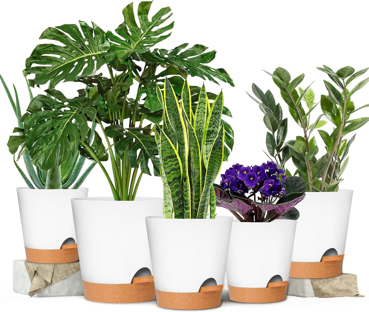 GARDIFE Plant Pots 7/6.5/6/5.5/5 Inch Self Watering Planters with Drainage Hole, Plastic Flower Pots, Nursery Planting Pot for All House Plants, African Violet, Flowers, and Cactus,White