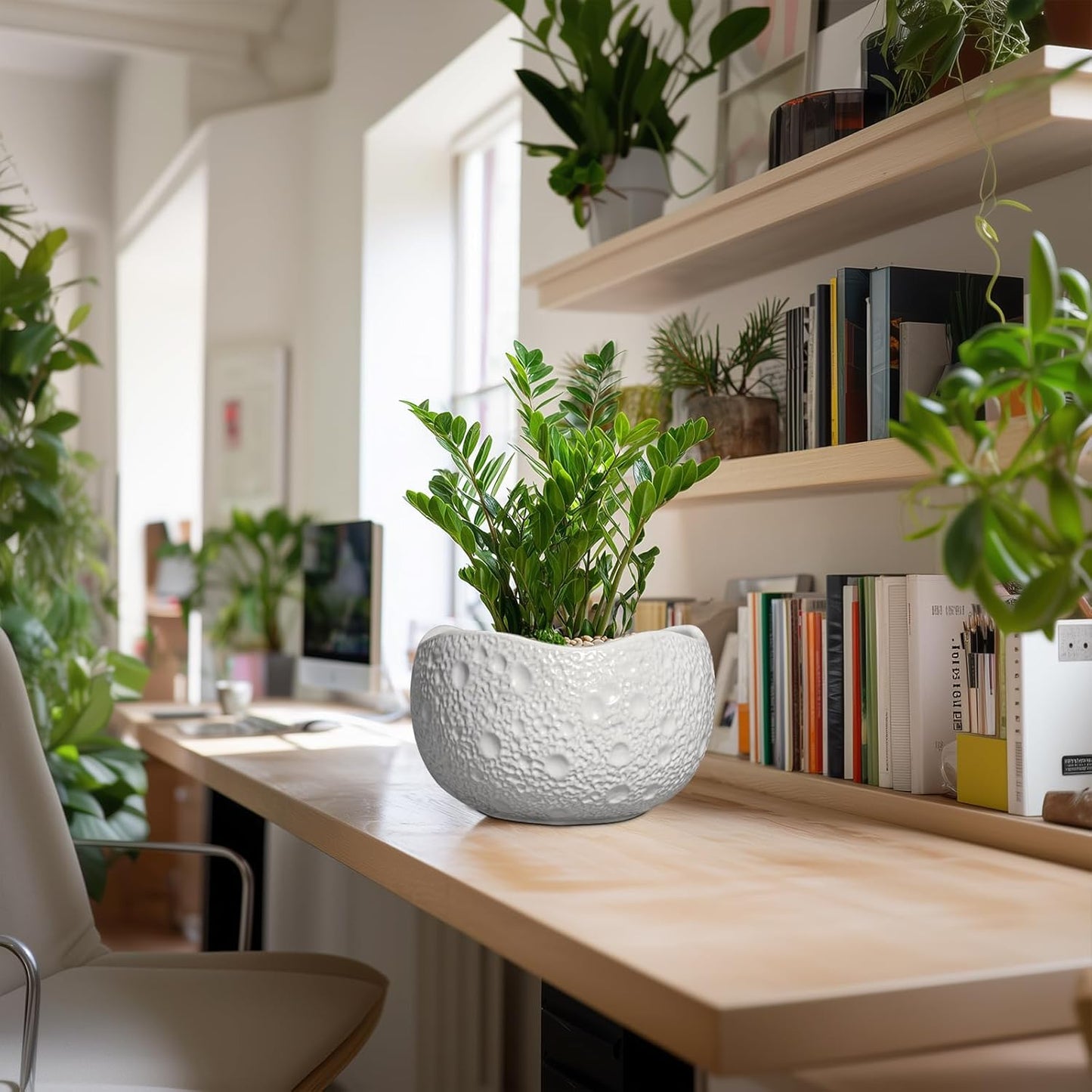 10 Inch Plant Pot - Ceramic Planter for Indoor Outdoor, Round Bonsai Pots, Decorative Flower Pots with Drainage Hole, Modern Unique Planters, House Decor, Home Gifts, White