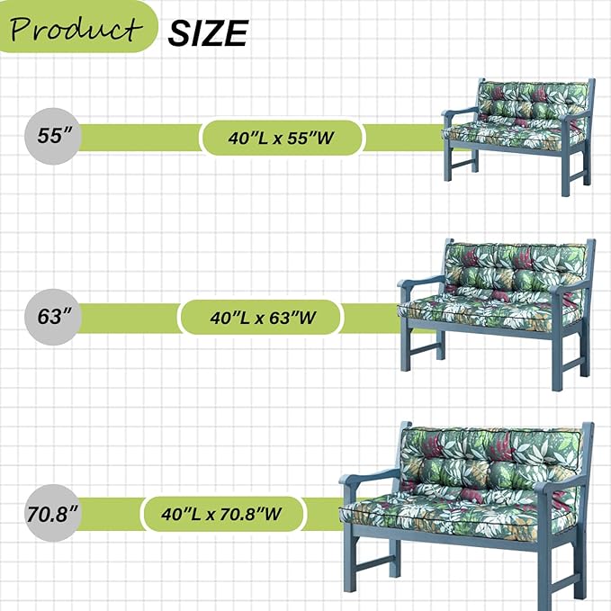 Swing Replacement Cushions with Backrest, 2 or 3 Seater Waterproof Non-Slip Overstuffed Swing Pad, Indoor/Outdoor Bench Cushion for Porch Chair Swing Garden Furniture (Flower color, 40 * 55 in)