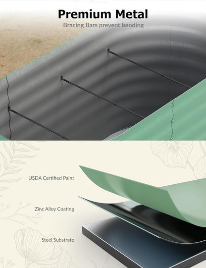 2 Pcs Raised Garden Beds Outdoor 8x2x1.5 ft - Galvanized Steel Planter Box for Vegetables, Flowers, Rust-Resistant Garden Box, Easy Assembly Raised Beds, Durable Planters for Outdoor Plants, Green