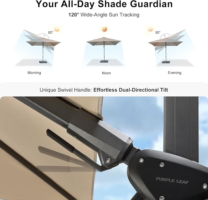 PURPLE LEAF 8.8' X 8.8' Left-right Tilt Patio Umbrella Outdoor Cantilever Swivel Square Umbrella with Tilt Aluminum Offset Umbrella with 360-degree Rotation for Garden Deck Pool Patio Beige