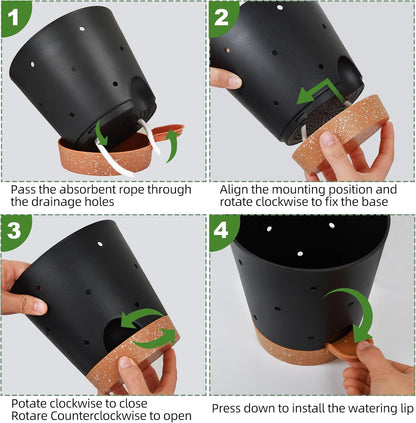 Orchid Pots with Holes, 6 Inch Self Watering Orchid Pot 2 Pack Plastic Plant Pots for Orchid, Flower (Black+Brown)