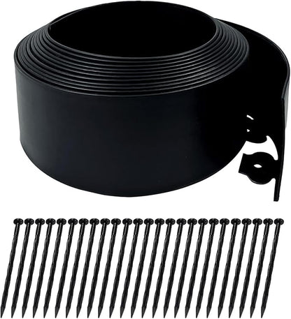 Hugeleaf 26 Feet Landscape Edging with 25pcs Spikes 4.5 Inch Tall Garden Edging for Landscaping, Garden, Flower Beds, Lawn (Black)