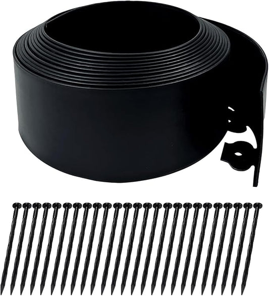 Hugeleaf 26 Feet Landscape Edging with 25pcs Spikes 4.5 Inch Tall Garden Edging for Landscaping, Garden, Flower Beds, Lawn (Black)