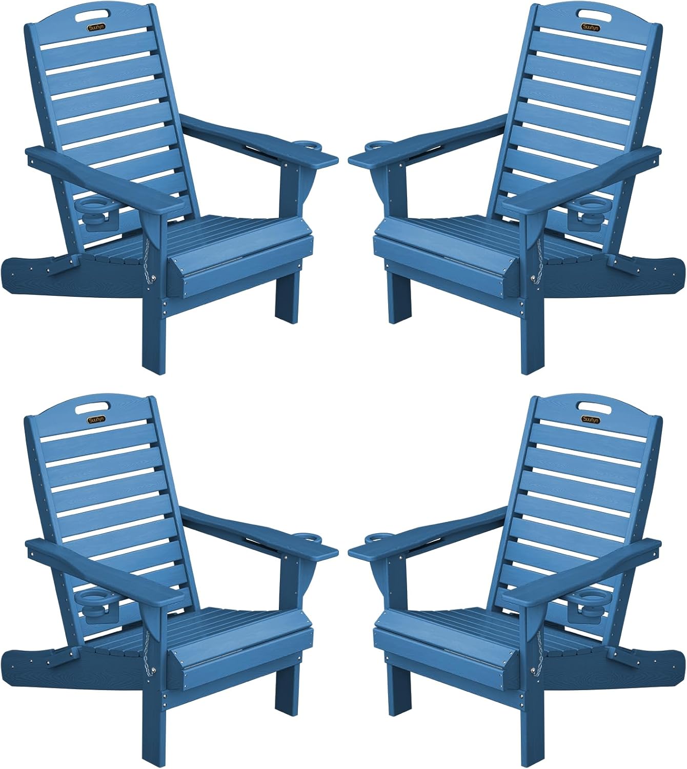Adirondack Chairs Set of 4, Outdoor Fire Pit Chairs, HDPE All-Weather Adirondack Chairs with Cup Holder, Lawn Chair for Deck, Patio, Garden (NavyBlue)