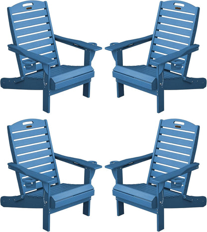 Adirondack Chairs Set of 4, Outdoor Fire Pit Chairs, HDPE All-Weather Adirondack Chairs with Cup Holder, Lawn Chair for Deck, Patio, Garden (NavyBlue)