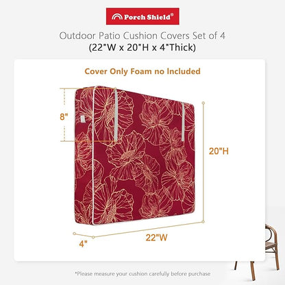 Porch Shield Outdoor Cushion Slipcovers Patio Chair Seat Cushion Covers Set 4 Waterproof Fade Resistant 22 x 20 x 4 inch, Summer Blooming