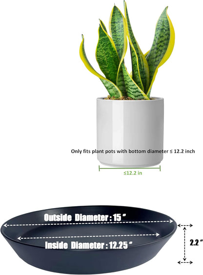 14 Inch Plant Saucer Tray 4 5 6 8 10 12 14 15 Inch Ceramic Plant Saucers for Indoors Outdoor, Drainage Drip Water Trays for Planter Pots Flower, Glazed Pot Saucers Trays (15 Inch)