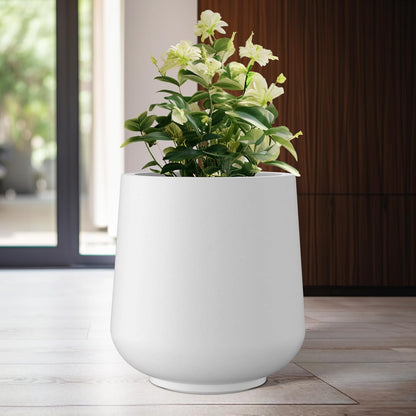 Kante 15.3" Dia Round Concrete Planter, Outdoor Indoor Large Plant Pots Containers with Drainage Hole and Rubber Plug for Home Garden Patio, Snow White