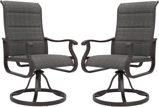 Amopatio Padded Patio Swivel Chairs Set of 2, Outdoor Dining Chairs with Ultra Soft Textilene High Back Seat & Metal Rocker Frame, for Backyard Deck Lawn (Dark Grey)