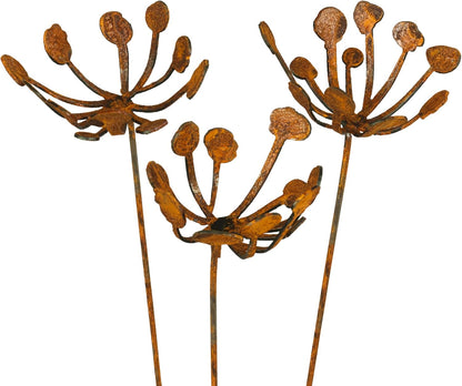 Metal Flower Arrangement 3 or 5-Piece Set, Rusty Finish, Made in USA (Set of 3)