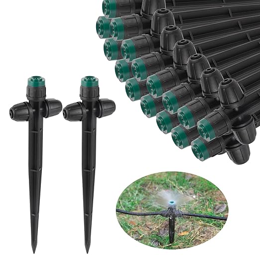 Drip Irrigation Emitters Sprayers for 1/4" Tubing, Adjustable 360 Degree Water Flow Sprayer on 6.5" Arrow Stake for Garden Irrigation System(30Pcs Irrigation Sprayers)