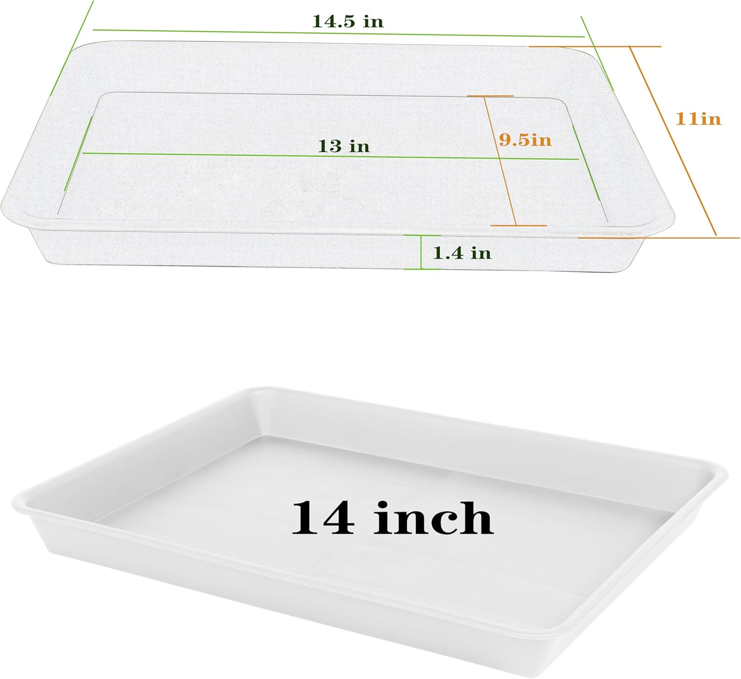 2 Pack Plant Growing Nursery 1020 Trays, Heavy Sturdy Seed Starting Saucer, No Holes Starter Tray for Indoors (22"x11.2", Creamy White)