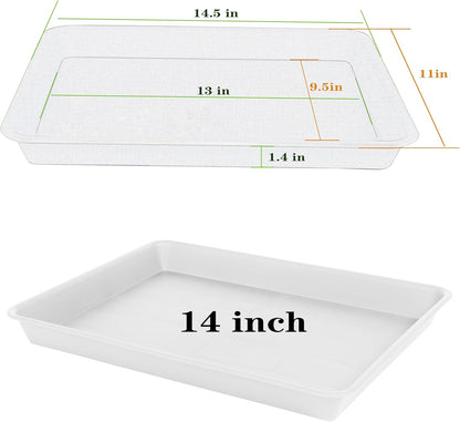 Plant Saucer Growing Trays, Seed Starter Tray, 14"x11", Heavy Sturdy Plastic Microgreens Tray, Propagation Tray Rectangular, Humidity Tray, Seedling Tray, Seed Starter Growing Tray