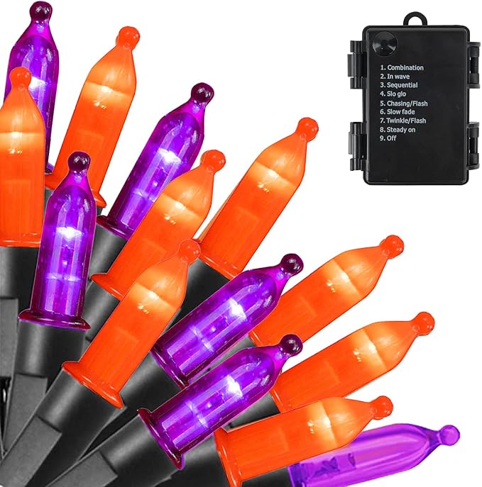 Dazzle Bright Battery Operated 50 LED Mini String Lights (Purple & Orange, 1 Pack)