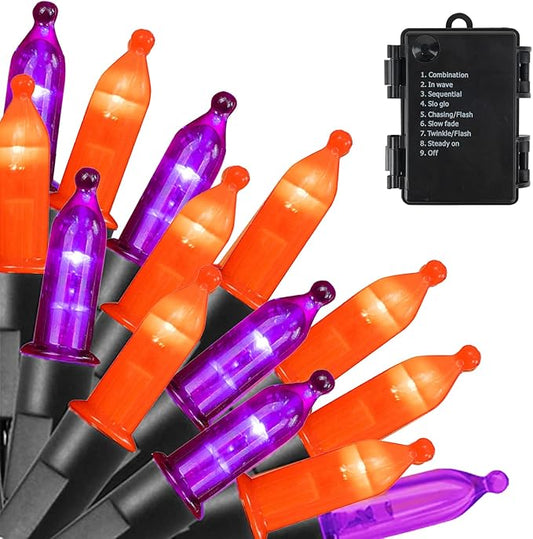 Dazzle Bright Battery Operated 50 LED Mini String Lights (Purple & Orange, 1 Pack)