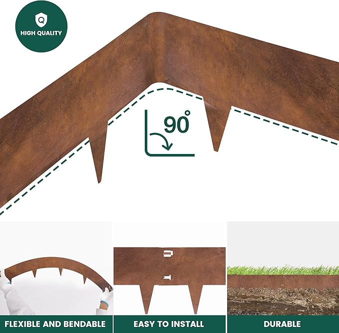 Corten Steel Rust Landscape Edging Border, 5 Pack 42”L x 7”H Weather Resistant Bendable Metal Garden Lawn Edging for Landscaping, Yard Pathway (16.5 Ft Total)