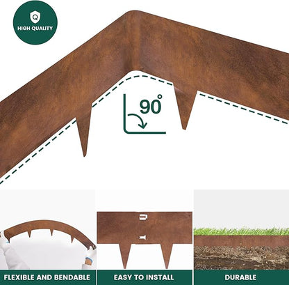Corten Steel Rust Landscape Edging Border, 5 Pack 42”L x 7”H Weather Resistant Bendable Metal Garden Lawn Edging for Landscaping, Yard Pathway (16.5 Ft Total)