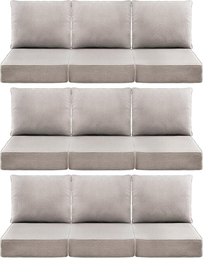 Luxury 6" Outdoor Cushions for Patio Furniture, 24x24x6" Thick Seat Cushion Set of 9, Fade Resistant Couch Chair Replacement Cushions High Density Deep Wicker Chair Cushion w/ Removable Cover, Beige
