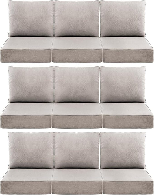 Luxury 6" Outdoor Cushions for Patio Furniture, 24x24x6" Thick Seat Cushion Set of 9, Fade Resistant Couch Chair Replacement Cushions High Density Deep Wicker Chair Cushion w/ Removable Cover, Beige