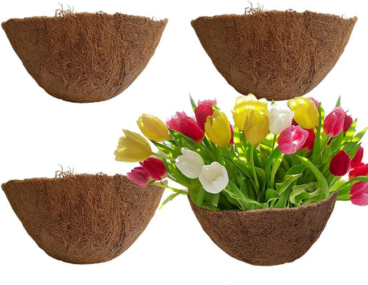 16" Round Coco Liner for Hanging Planter, 4Pcs, 100% Natural Coconut Coir Liner, Promotes Air Circulation & Water Retention, Ideal for Flower Plants & Garden Decorations