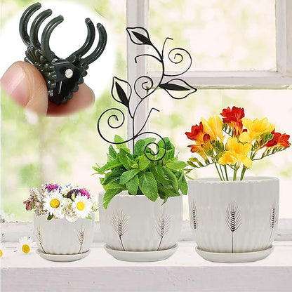 Decorative Metal Plant Trellis for Indoor Potted Plants – Leaf Shape Vine Support Stakes with 6 Plant Clips, Black/Green/Gold Garden Trellises for Climbing Plants, Vines (Black+Green+Gold 3pcs)