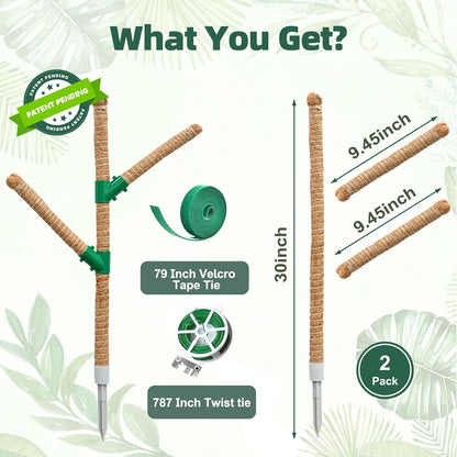 Moss Pole 30 Inch, 2 Pack Monstera Plant Support, Bendable Plant Stakes for Indoor Plants, Plant Sticks Support Tall，Coco Coir Plant Poles for Climbing Plants, Pothos, Philodendron