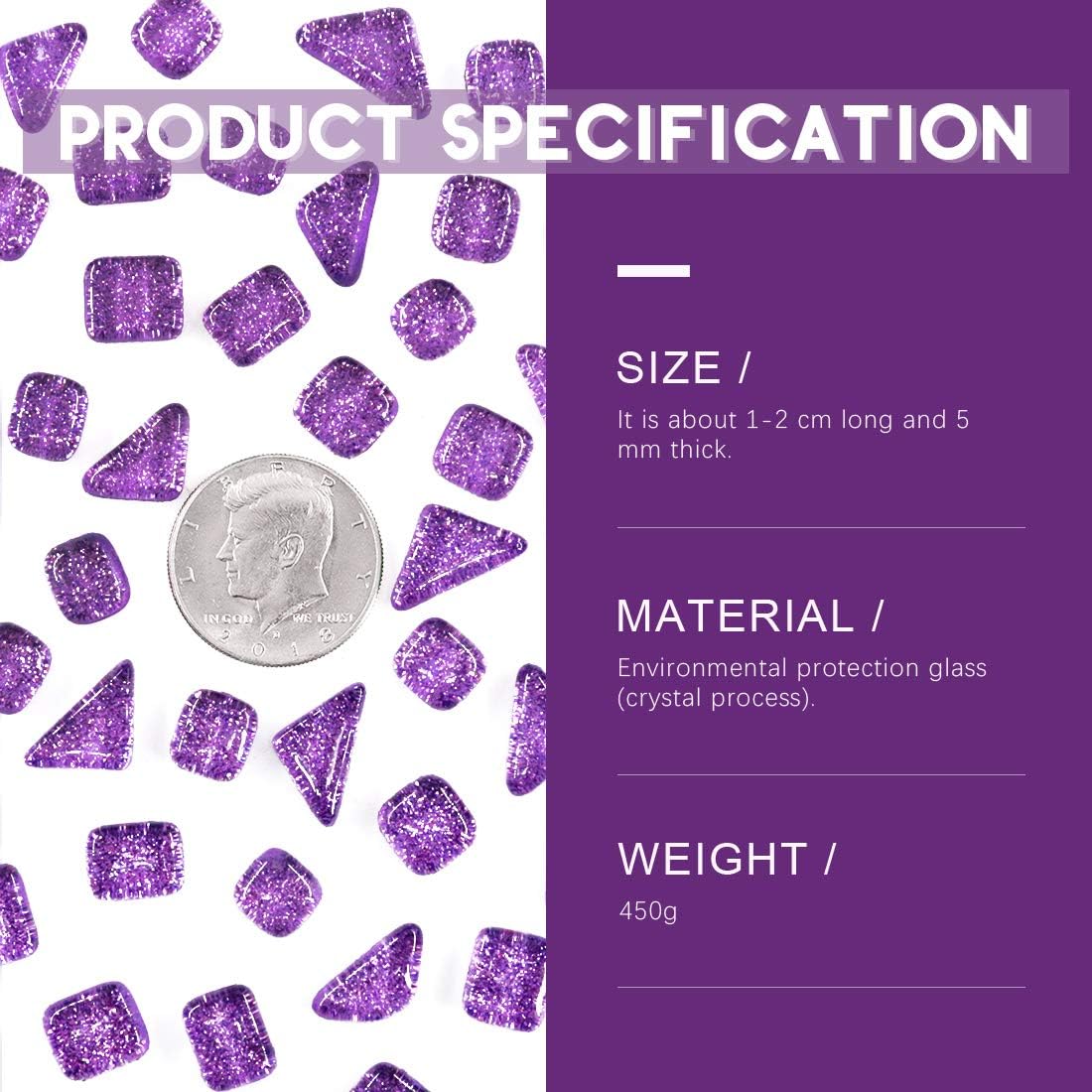Swpeet 1 Pound Purple Shine Crystal Series Mosaic Tiles Assortment Kit, Square and Triangle Genuine Mosaic Tiles Glitter Crystal Mosaic Perfect for Home Decoration Crafts Supply