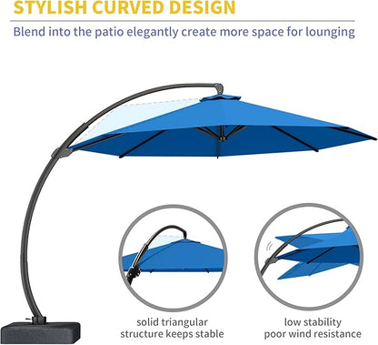 Kingdura 11ft Offset Cantilever Patio Umbrella with Base Included, Large Round Aluminum Outdoor Umbrella, 360° Rotation & Infinite Tilt, Heavy Duty Frame for Deck Pool Backyard, Royal blue