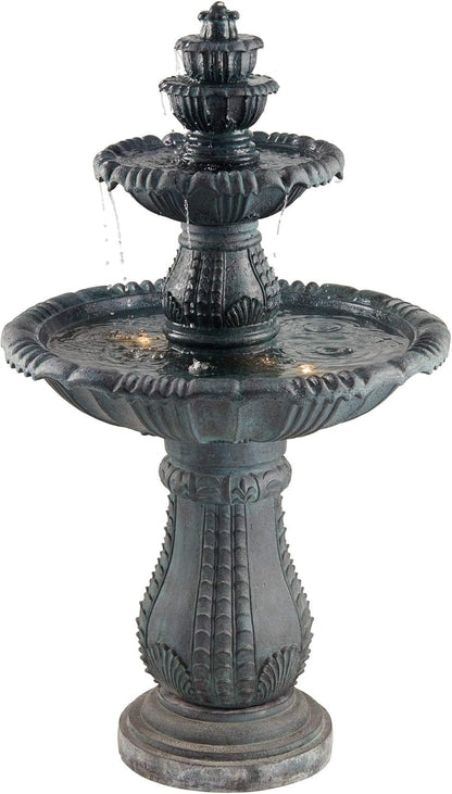 Hampton 56 3/4" High Large Italian Outdoor Decor Slate Stone Floor Fountain with Light LED Waterfall 4-Tier Standing Basin Water Feature for Outside Garden Patio Yard Backyard Porch - John Timberland