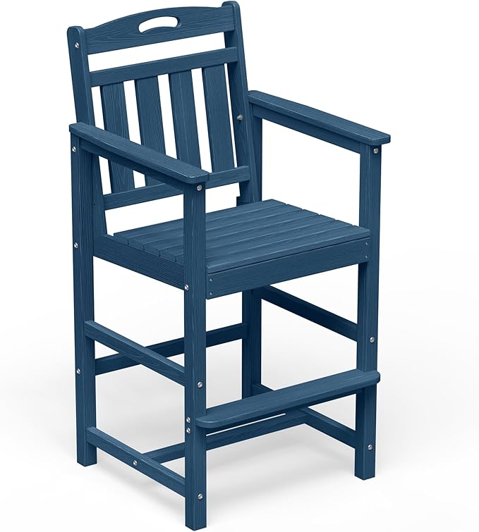 HDPE Outdoor Patio Tall Adirondack Bar Chair, All-Weather Bar Height Balcony Adirondack Stools for Bistro, Garden, Backyard, Deck | Navy Blue