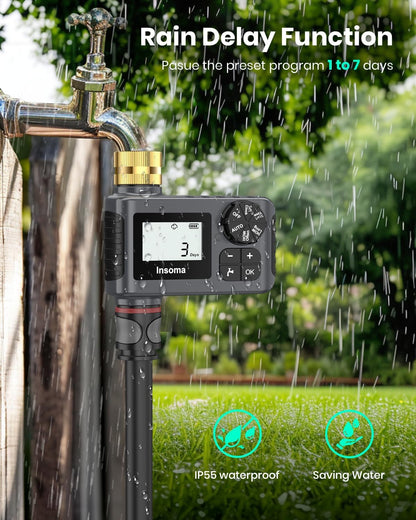 Sprinkler Timer with Brass Inlet and Outlet, Programmable Water Timer for Outdoor Garden Hose, Hose Timers with Rain Delay/Manual/Auto Mode, Drip Irrigation and Lawn Watering System, 1 Outlet