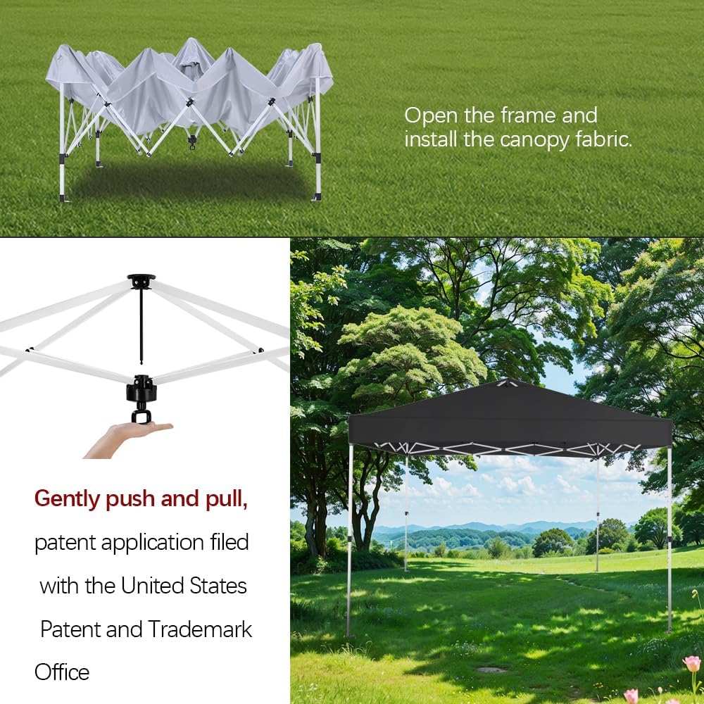 10x10 Pop Up Canopy Tent – One-Person Setup, Waterproof & UV-Blocking, Heavy-Duty Steel Frame, Wheeled Bag & Sandbags – Outdoor Shade for Beach, Camping, Backyard, Tailgate, Events (Black)