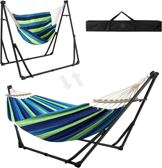 Anyoo 2 in 1 Hammock and Swinging Chair with Collapsible Steel Stand & Carrying Case,Portable & Adjustable,Easy Set Up for Outdoor,Indoor,Porch Swing,Patio,Garden,Camping Trip