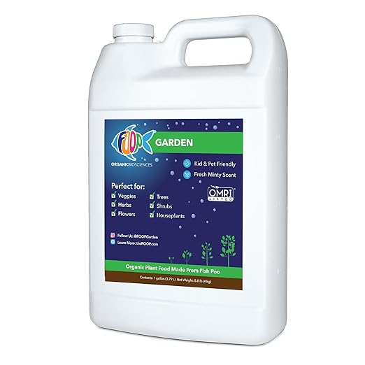 FOOP Garden - Organic Liquid Plant Food Made from Fish Manure (with Fresh Minty Scent) | Fish Fertilizer Alternative Perfect for Veggies, Herbs, Flowers,Trees,Shrubs | Kid&Pet Friendly (1 Gallon)