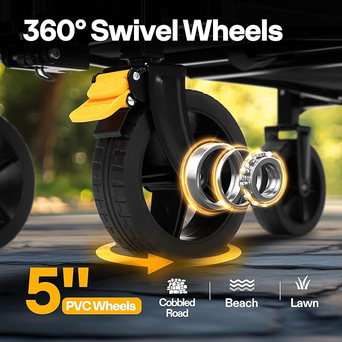 VIVOHOME 130L Collapsible Wagon with Tailgate, 320lb Load-Bearing Outdoor Utility with All-Terrain Wheels, Adjustable Handle, Cup Holders for Camping, Shopping, Garden, Sports, Picnic, Black