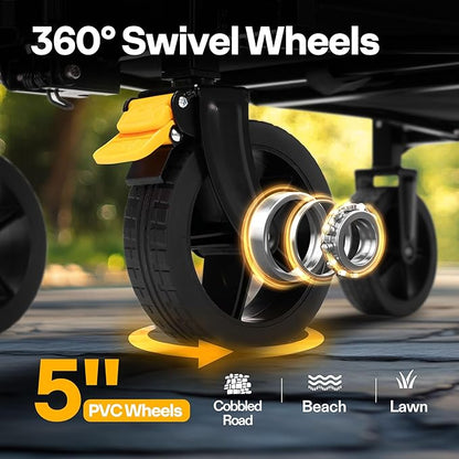 VIVOHOME 130L Collapsible Wagon with Tailgate, 320lb Load-Bearing Outdoor Utility with All-Terrain Wheels, Adjustable Handle, Cup Holders for Camping, Shopping, Garden, Sports, Picnic, Black