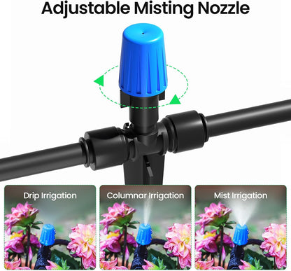 MIXC 65FT Greenhouse Watering System- Quick Efficient Connector Hanging Plant Watering System Automatic Mist Irrigation Kit with 1/4" Blank Tubing and Misting Nozzles