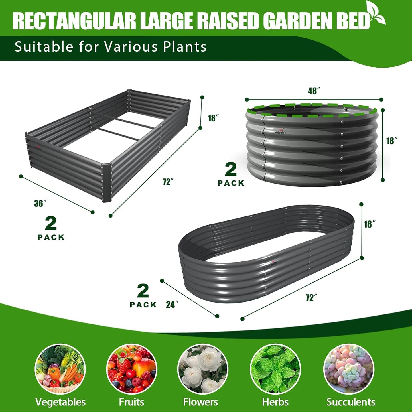 A ANLEOLIFE 6-Pack 4X4 & 6X3 & 6X2 Deep Root Galvanized Raised Garden Beds Outdoor for Planting Vegetables Flowers Herb,Quartz Grey