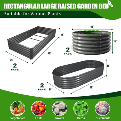 A ANLEOLIFE 6-Pack 4X4 & 6X3 & 6X2 Deep Root Galvanized Raised Garden Beds Outdoor for Planting Vegetables Flowers Herb,Quartz Grey
