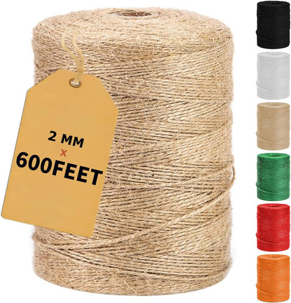 Vanhench 600Feet Natural Jute Twine String, Bulk Hemp Jute Rope Cord Twine for Crafts Gardening, Gift Wrapping, Christmas, Arts & Crafts, Wedding Décor, Packing Material Burlap Ribbon