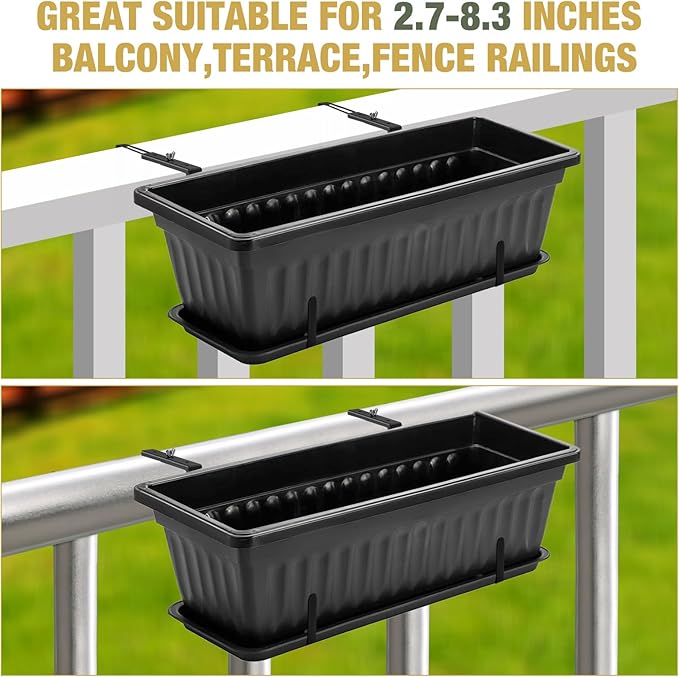2-Pack Adjustable Planter Box Brackets, Heavy Duty Q235 Steel, Black, Universal Outdoor Hanging Brackets, Flower Box Brackets for Fence Railings, Windowsill, Patio, Garden, Balcony