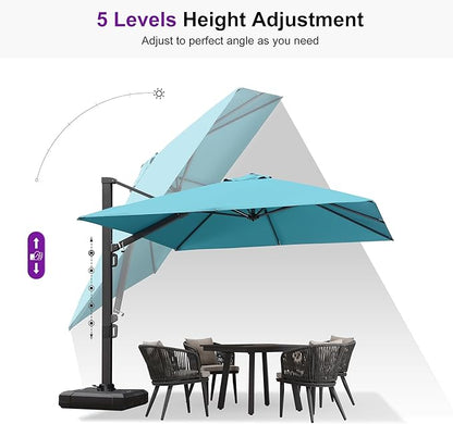 PURPLE LEAF 10 FT Square Patio Cantilever Umbrella Large Outdoor Aluminum Offset Umbrella with 360-degree Rotation for Garden Deck Backyard Pool, Turquiose Blue