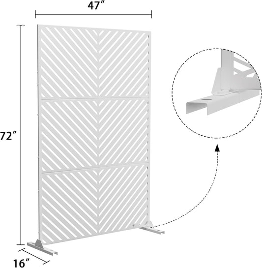 Metal Privacy Screen Outdoor 72" H×47" W,Freestanding Decorative Privacy Screen for Balcony Yard&Garden, Privacy Fence-White&Arrow