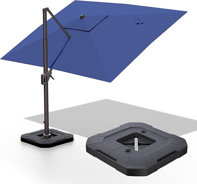 9' X 12' Cantilever Patio Umbrella with Base Included 360°Rotation Rectangular Outdoor Large Offset Umbrellas Heavy Duty Windproof for Garden Deck Pool, Navy